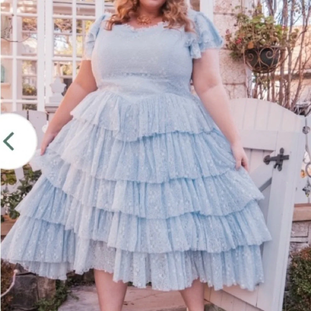 JessaKae Blue Ruffle Tiered Lace Midi Dress Size 5X Mia Disney Bound Tea NWT - Picture 1 of 6